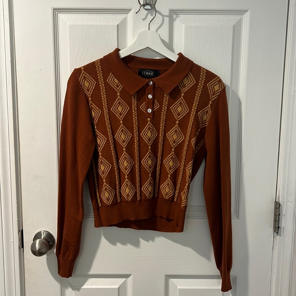 Cider 70s style burnt orange sweater